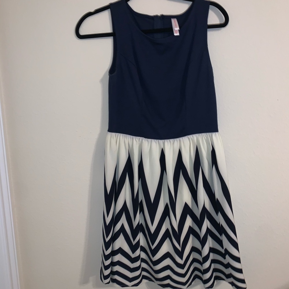 Blue dress with chevron skirt